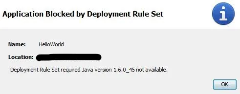Screenshot of a blocked applet warning.